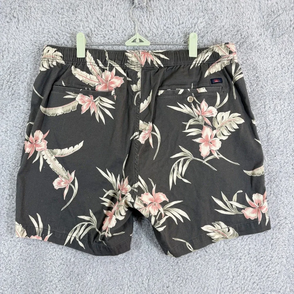 Faherty Essential Drawstring Stretch Shorts Mens Size XL Gray Floral Linen Blend